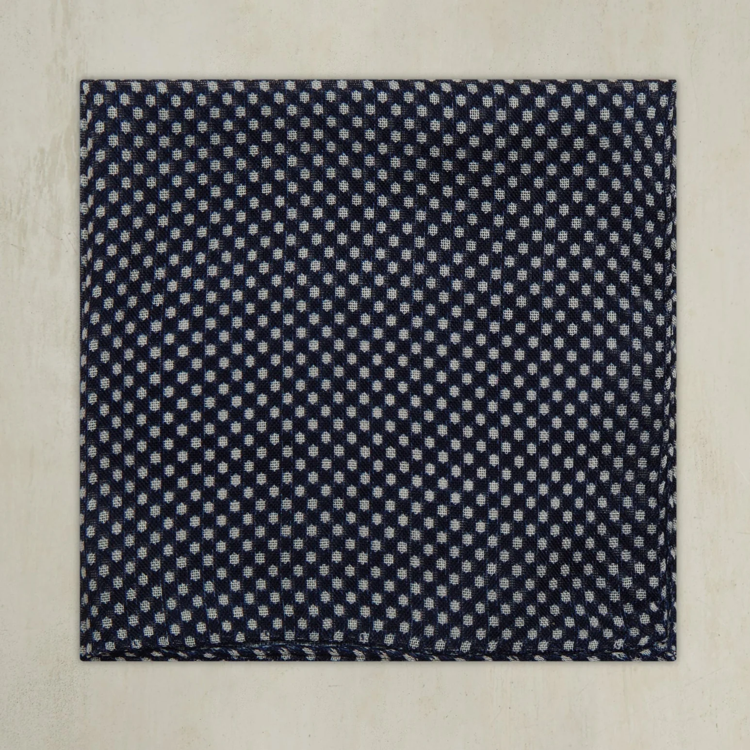Wool And Silk Pocket Square With Medium Spots In Navy - Image 2
