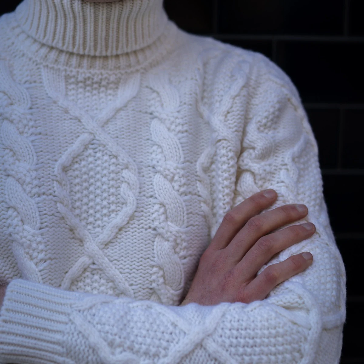 Aran Knit Cashmere Blend Roll Neck In Cream - Image 2