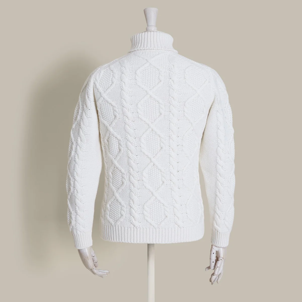 Aran Knit Cashmere Blend Roll Neck In Cream - Image 3