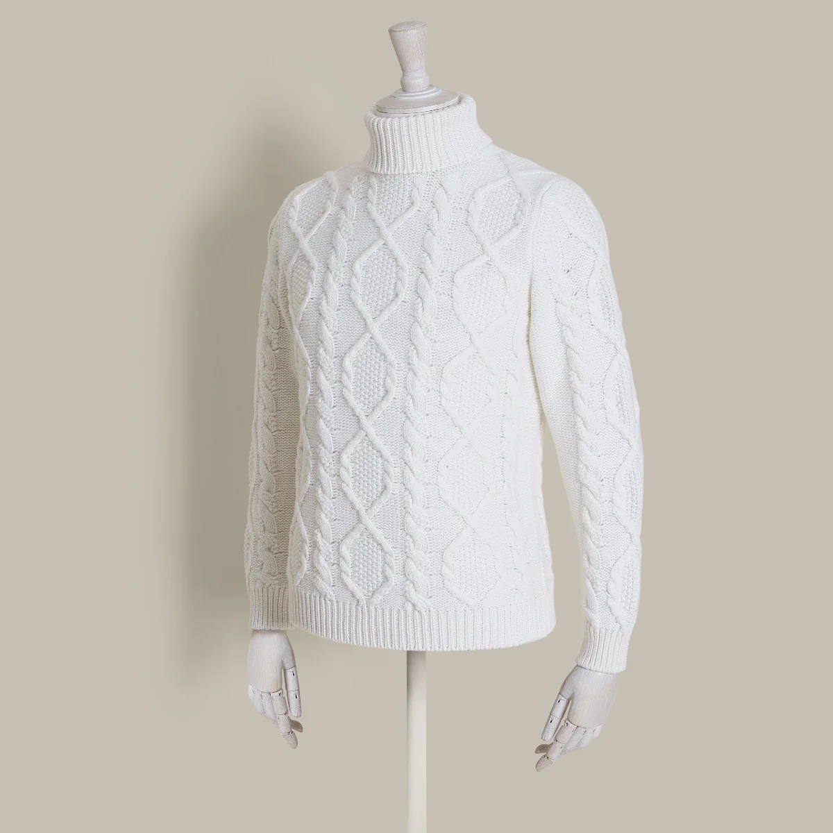 Aran Knit Cashmere Blend Roll Neck In Cream - Image 4