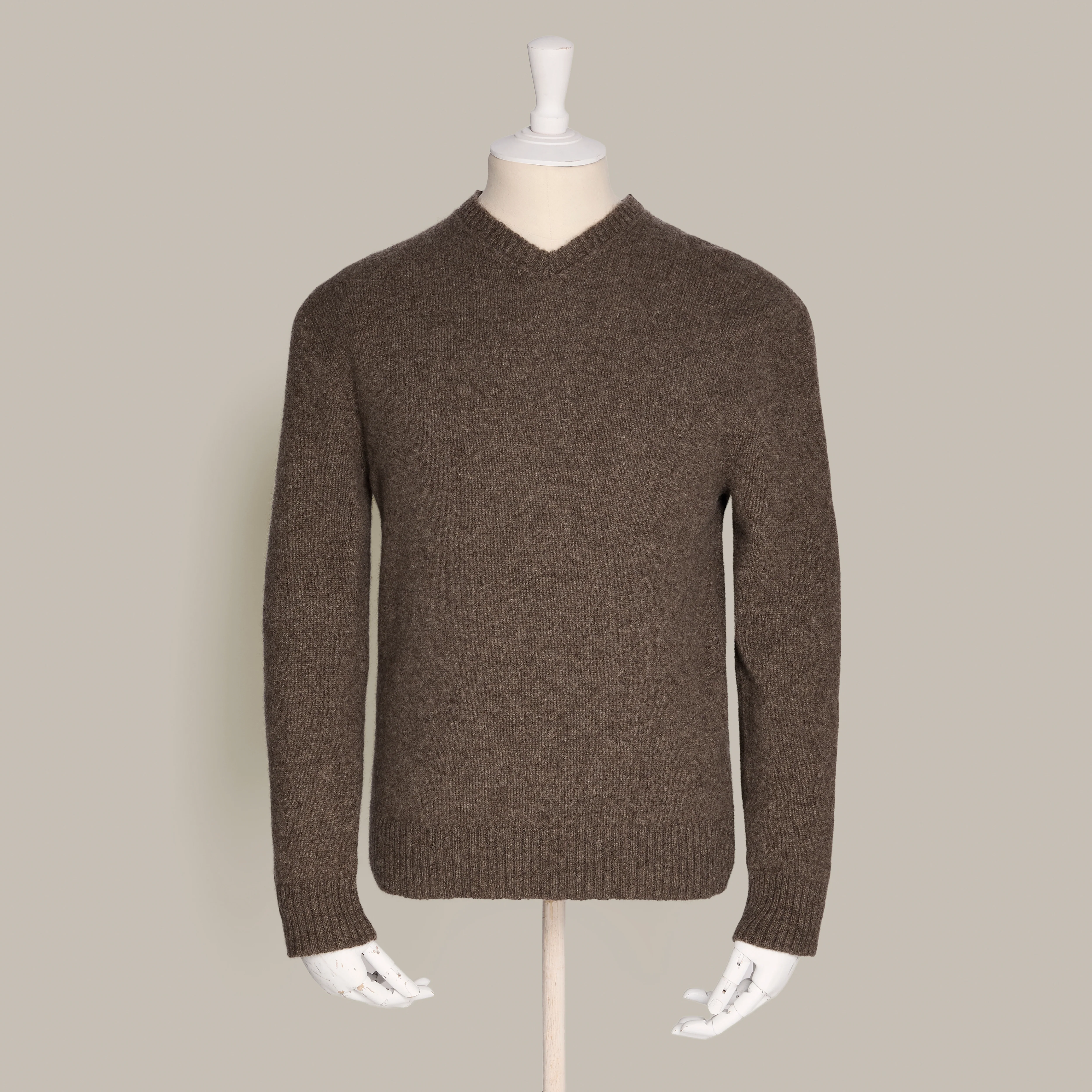 Yak V-Neck Sweater in Brown